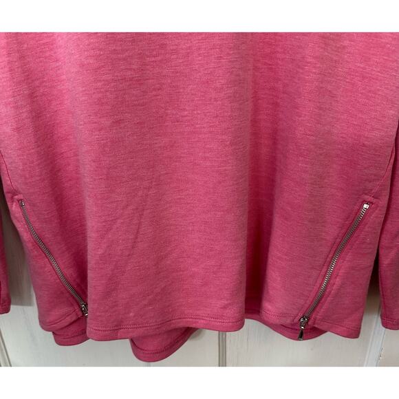 Susan Graver Weekend Pink Heathered Brushed Knit Top Size M Side Hem Zippers - Picture 5 of 9